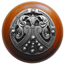 Notting Hill NHW-701C-AP Regal Crest Wood Knob in Antique Pewter/Cherry wood finish